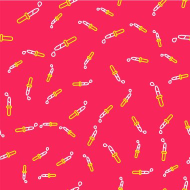 Line Pipette icon isolated seamless pattern on red background. Element of medical, chemistry lab equipment. Pipette with drop. Medicine symbol.  Vector.