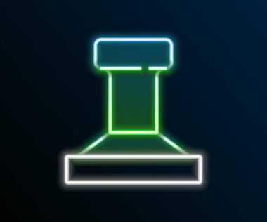 Parlayan neon hattı pul simgesi siyah arkaplanda izole edildi. Renkli taslak konsepti. Vektör.