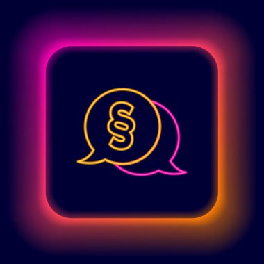 Parlayan neon çizgisi Law simgesi siyah arkaplanda izole edildi. Renkli taslak konsepti. Vektör.