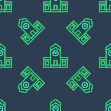 Line Demiryolu İstasyonu ikonu mavi arka planda izole edilmiş pürüzsüz desen. Vektör.