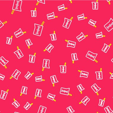 Çizgi Laboratuvarı cam süslemesi ya da beher ikonu kırmızı arkaplanda izole edilmiş kusursuz desen. Vektör.