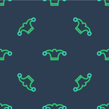 Çizgili Soytarı şapkası, mavi arka planda izole edilmiş kusursuz desen. Palyaço ikonu. Lunapark komedyen işareti. Vektör.