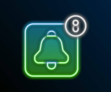 Parlak neon hattı alarm uygulaması akıllı telefon arayüzü simgesi siyah arkaplanda izole edildi. Renkli taslak konsepti. Vektör.