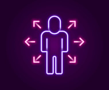 Parlayan neon hattı Çoklu Görev Yöneticisi siyah arkaplanda izole edilmiş bir simge üzerinde çalışıyor. Renkli taslak konsepti. Vektör.