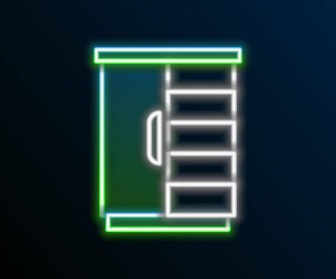 Parlayan neon çizgisi Gardırop simgesi siyah arkaplanda izole edildi. Dolap tabelası. Renkli taslak konsepti. Vektör.