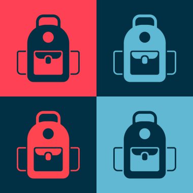 Pop Art School sırt çantası simgesi renk arkaplanda izole edildi. Vektör.