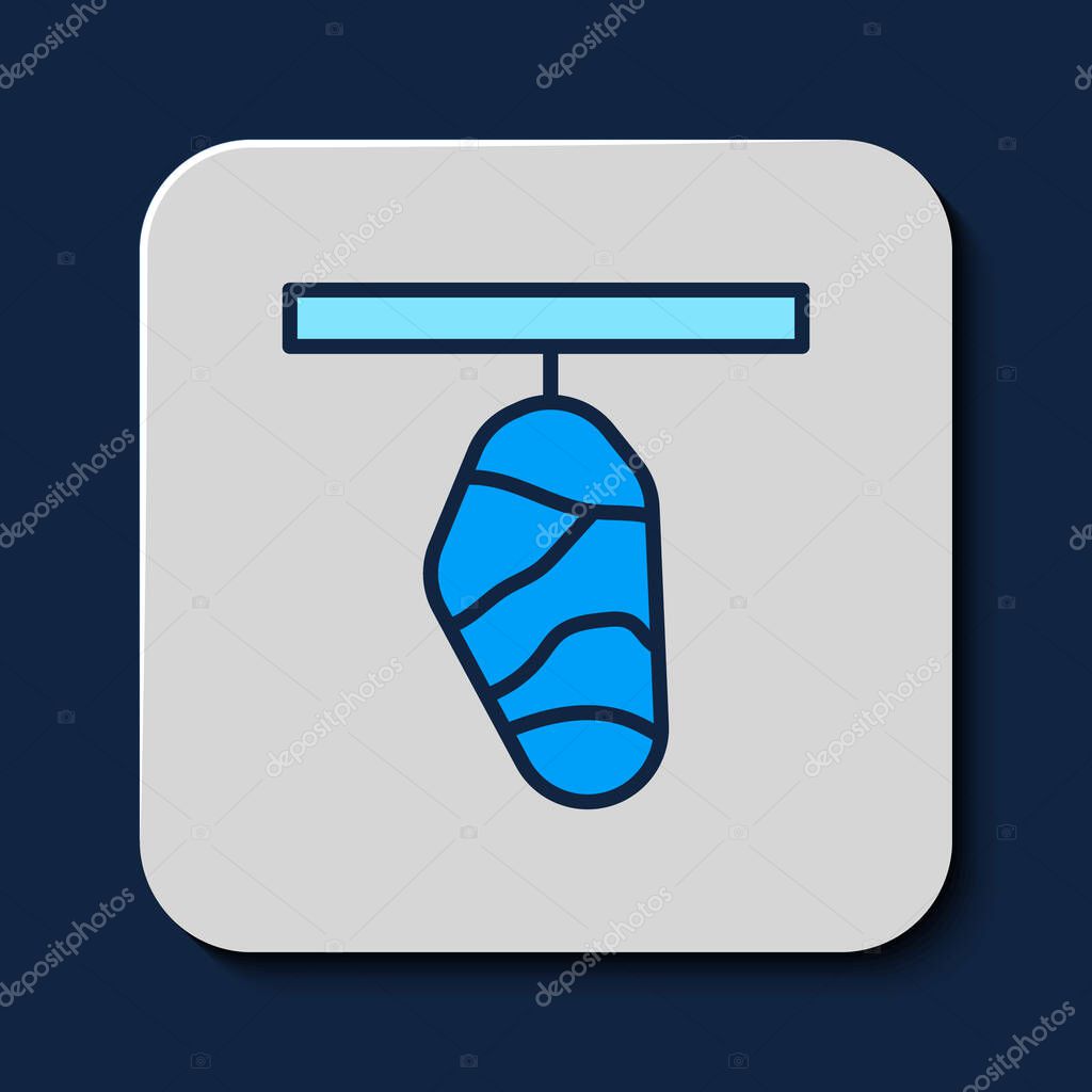 Filled outline Butterfly cocoon icon isolated on blue background. Pupa of the butterfly.  Vector.