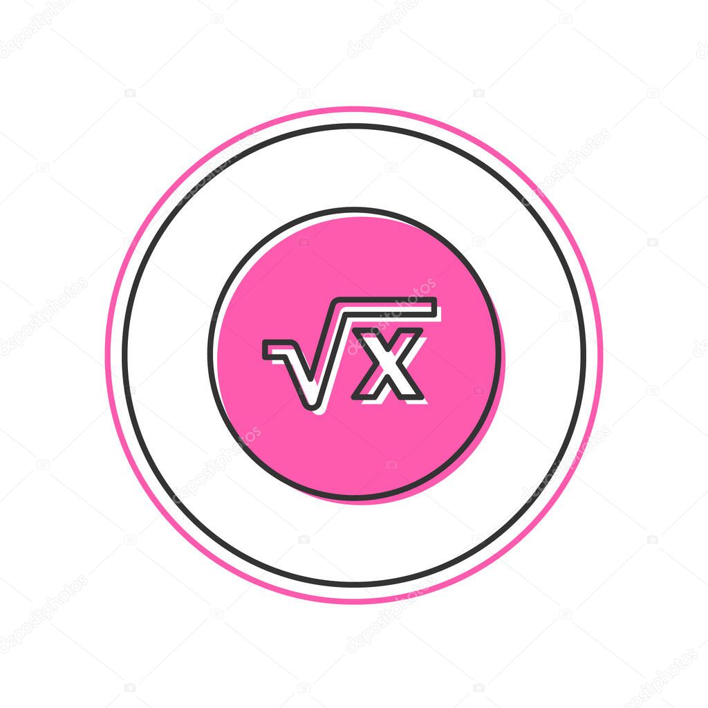 Filled outline Square root of x glyph icon isolated on white background. Mathematical expression.  Vector.