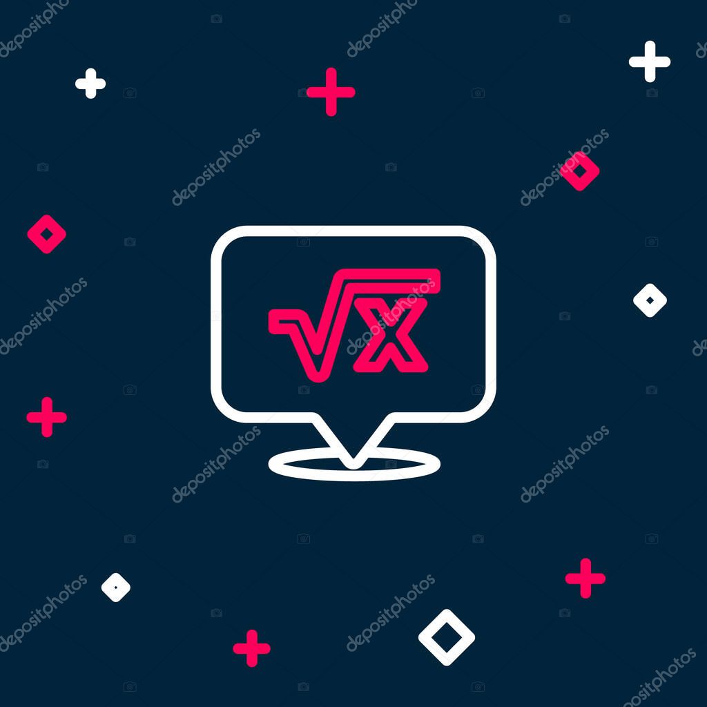 Line Square root of x glyph icon isolated on blue background. Mathematical expression. Colorful outline concept. Vector.