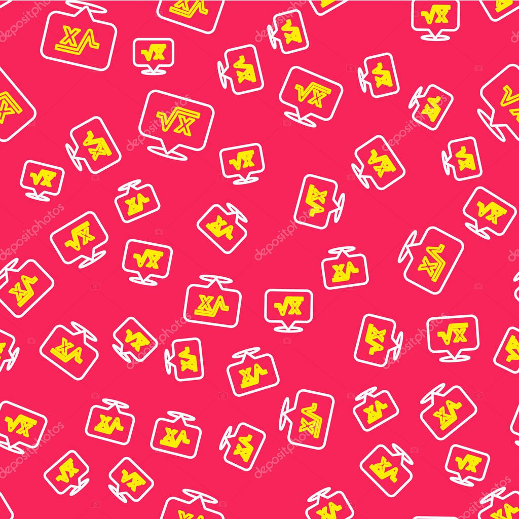 Line Square root of x glyph icon isolated seamless pattern on red background. Mathematical expression.  Vector.
