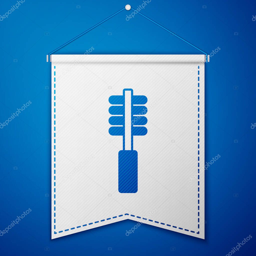 Blue Toilet brush icon isolated on blue background. Cleaning service concept. White pennant template. Vector.