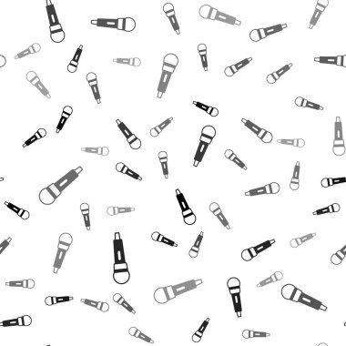 Siyah mikrofon simgesi beyaz arkaplanda izole edilmiş kusursuz desen. Radyodaki mikrofondan. Sözcü işareti. Vektör.