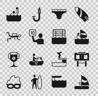 Windsurfing Spor Mekanik Skor Tablosu Yüzme Sandığı Scuba dalgıç Su polosu ve ikonu Değerlendirmesini Ayarlayın. Vektör.