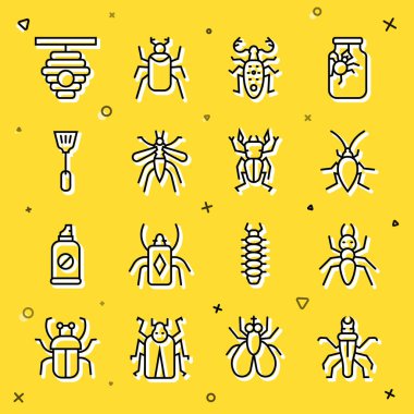 Hamamböceği Termit Karınca Böceği geyiği Sivrisinek Swatter Kovan 'ı kurun. Arılar ve ikonlar için. Vektör.