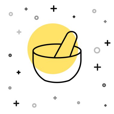 Siyah çizgi cadı kazan simgesi beyaz arkaplanda izole edildi. Mutlu Cadılar Bayramı Partisi. Rastgele dinamik şekiller. Vektör.