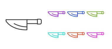 Siyah çizgi bıçak simgesi beyaz arkaplanda izole edildi. Çatal bıçak sembolü. Simgeleri renklendirin. Vektör.