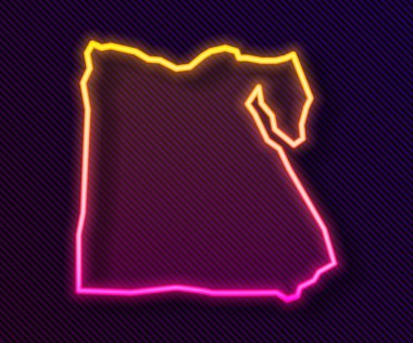 Parlayan neon hattı Mısır haritası siyah arkaplanda izole edildi. Vektör.