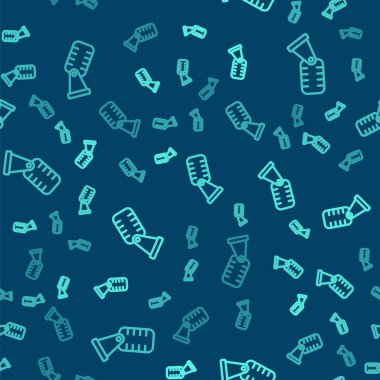 Yeşil çizgi mikrofon simgesi mavi arka planda kusursuz desen izole etti. Radyodaki mikrofondan. Sözcü işareti. Vektör.