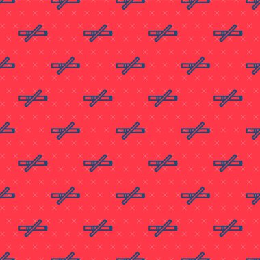 Mavi çizgi. Dumanı tüten simge yok. Kırmızı arkaplanda pürüzsüz desen var. Sigara içmek yasaktır işareti. Vektör.