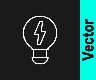 Beyaz çizgi yaratıcı lamba fikri simgesi siyah arkaplanda izole edildi. Fikirler ilham, icat, etkili düşünme, bilgi ve eğitim kavramları. Vektör.