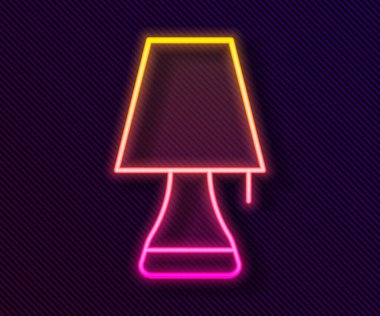 Parlayan neon çizgisi masa lambası simgesi siyah arkaplanda izole edildi. Vektör.