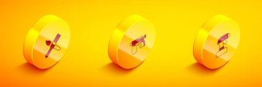 Isometric Paint fırça tabancası ve ikon ayarla. Vektör.