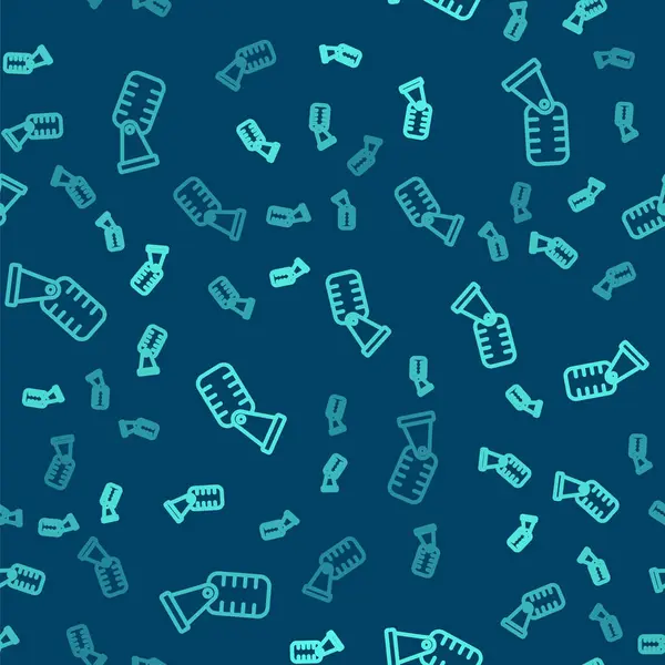 Yeşil çizgi mikrofon simgesi mavi arka planda kusursuz desen izole etti. Radyodaki mikrofondan. Sözcü işareti. Vektör.