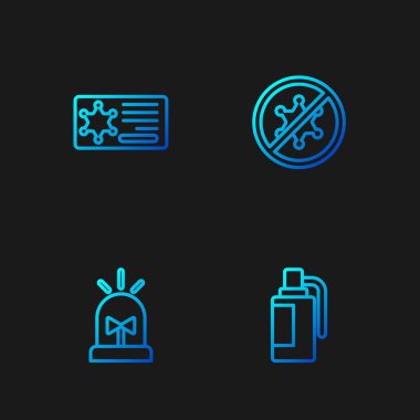 Hat el bombası, teşhirci siren, polis rozeti ve protesto. Renk simgeleri. Vektör.