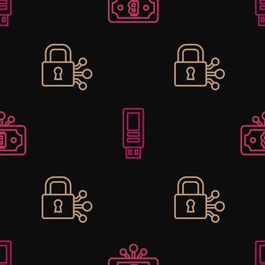 Hat Bitcoin 'i devreyle ayarla, bitcoin' i kilitle ve USB flash diski pürüzsüz kalıba geçir. Vektör.