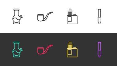 Hat Bong No pipo içme Vape mod cihazı ve siyah beyaz sigara. Vektör.