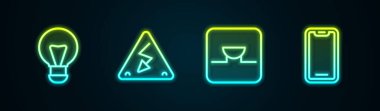 Hat oluşturucu lamba fikri yüksek voltajlı Buzzer elektronik devrede ve cep telefonunda. Parlayan neon ikonu. Vektör.