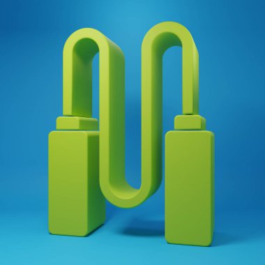 Green Jump rope icon isolated on blue background. Skipping rope. Sport equipment. Minimalism concept. 3D render illustration.