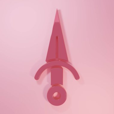 Pembe Hançer ikonu pembe arka planda izole edilmiş. Bıçak ikonu. Keskin bıçaklı kılıç. Minimalizm kavramı. 3 Boyutlu resimleme.