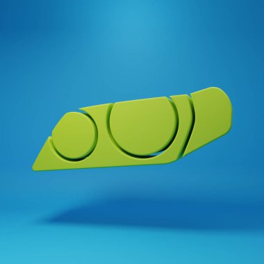 Green Car headlight icon isolated on blue background. Minimalism concept. 3D render illustration.