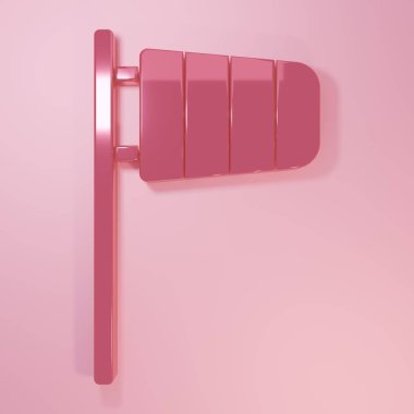 Pembe Koni Meteoroloji Rüzgâr Gülü ikonu pembe arka planda izole edilmiş. Rüzgâr Sock rüzgarın yönünü ve gücünü gösteriyor. Minimalizm kavramı. 3 Boyutlu resimleme.