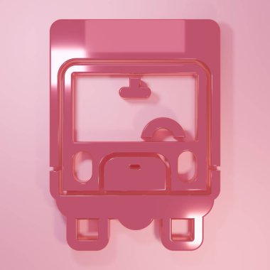 Pembe kargo kamyonu ikonu pembe arka planda izole edilmiş. Minimalizm kavramı. 3 Boyutlu resimleme.