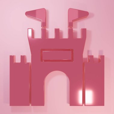 Pembe Şato ikonu pembe arka planda izole edilmiş. Minimalizm kavramı. 3 Boyutlu resimleme.