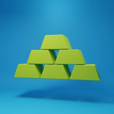 Green Gold bars icon isolated on blue background. Banking business concept. Minimalism concept. 3D render illustration.