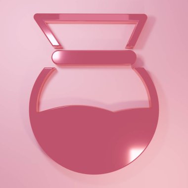 Pembe kahve makinesi ikonu pembe arka planda izole edilmiş. Alternatif kahve demleme yöntemleri. Kahve kültürü. Minimalizm kavramı. 3 Boyutlu resimleme.