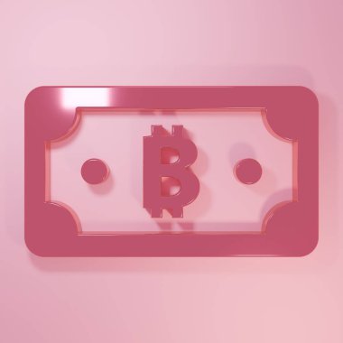 Pembe kripto para birimi bitcoin simgesi pembe arka planda izole edilmiş. Engelleme teknolojisi, dijital para piyasası. Minimalizm kavramı. 3 Boyutlu resimleme.