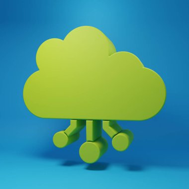 Yeşil Kripto para birimi bulut maden ikonu mavi arka planda izole. Engelleme teknolojisi, bitcoin, dijital para piyasası, kripto para cüzdanı. Minimalizm kavramı. 3 Boyutlu resimleme.