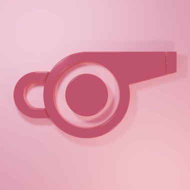 Pembe Düdük simgesi pembe arka planda izole edilmiş. Hakem sembolü. Spor ve spor burcu. Minimalizm kavramı. 3 Boyutlu resimleme.