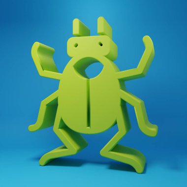 Green Beetle bug icon isolated on blue background. Minimalism concept. 3D render illustration.