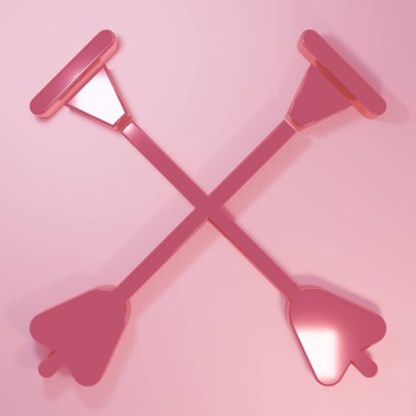 Pembe Ok ve pembe arka planda enayi ucu simgesi var. Minimalizm kavramı. 3 Boyutlu resimleme.