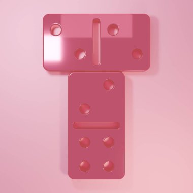 Pembe Domino simgesi pembe arka planda izole edilmiş. Minimalizm kavramı. 3 Boyutlu resimleme.