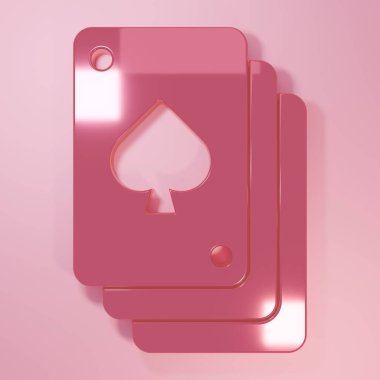 Pembe iskambil kartı simgesi pembe arka planda izole edilmiş. Kumarhane kumarı. Minimalizm kavramı. 3 Boyutlu resimleme.
