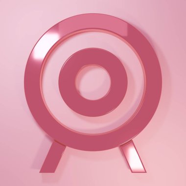 Pembe Hedef spor ikonu pembe arka planda izole edildi. Atış mesafesi ya da atış mesafesi için sayıları olan temiz bir hedef. Minimalizm kavramı. 3 Boyutlu resimleme.
