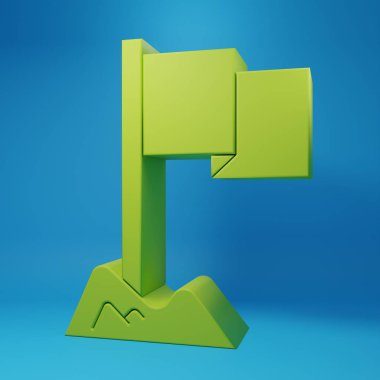 Green Flag icon isolated on blue background. Location marker symbol. Minimalism concept. 3D render illustration.