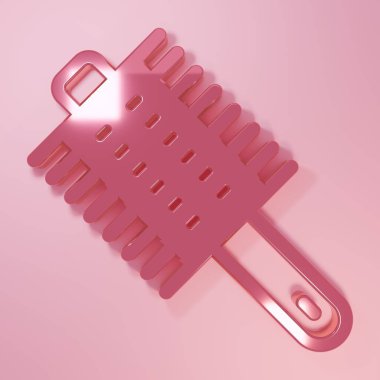 Pembe saç fırçası ikonu pembe arka planda izole edilmiş. Taraklı saç işareti. Berber sembolü. Minimalizm kavramı. 3 Boyutlu resimleme.