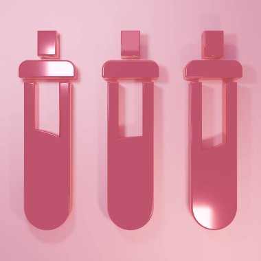 Pembe arka planda izole edilmiş fizik ve kimya ikonu için Pembe Reaktif şişe. Minimalizm kavramı. 3 Boyutlu resimleme.